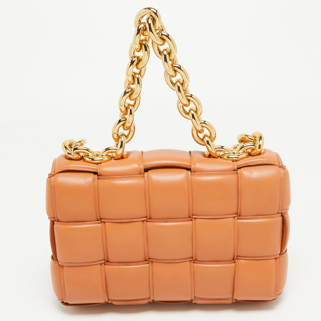 BOTTEGA VENETA Brown Padded Leather Chain Cassette Shoulder Bag