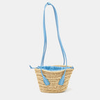 BOTTEGA VENETA Light Blue/Beige Raffia and Leather Small Arco Basket Bag