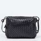 BOTTEGA VENETA Black Intrecciato Leather Nodini Double Zip Crossbody Bag