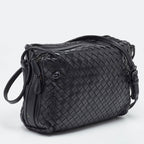 BOTTEGA VENETA Black Intrecciato Leather Nodini Double Zip Crossbody Bag