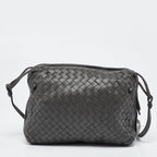 BOTTEGA VENETA Grey Intrecciato Leather Nodini Double Zip Crossbody Bag
