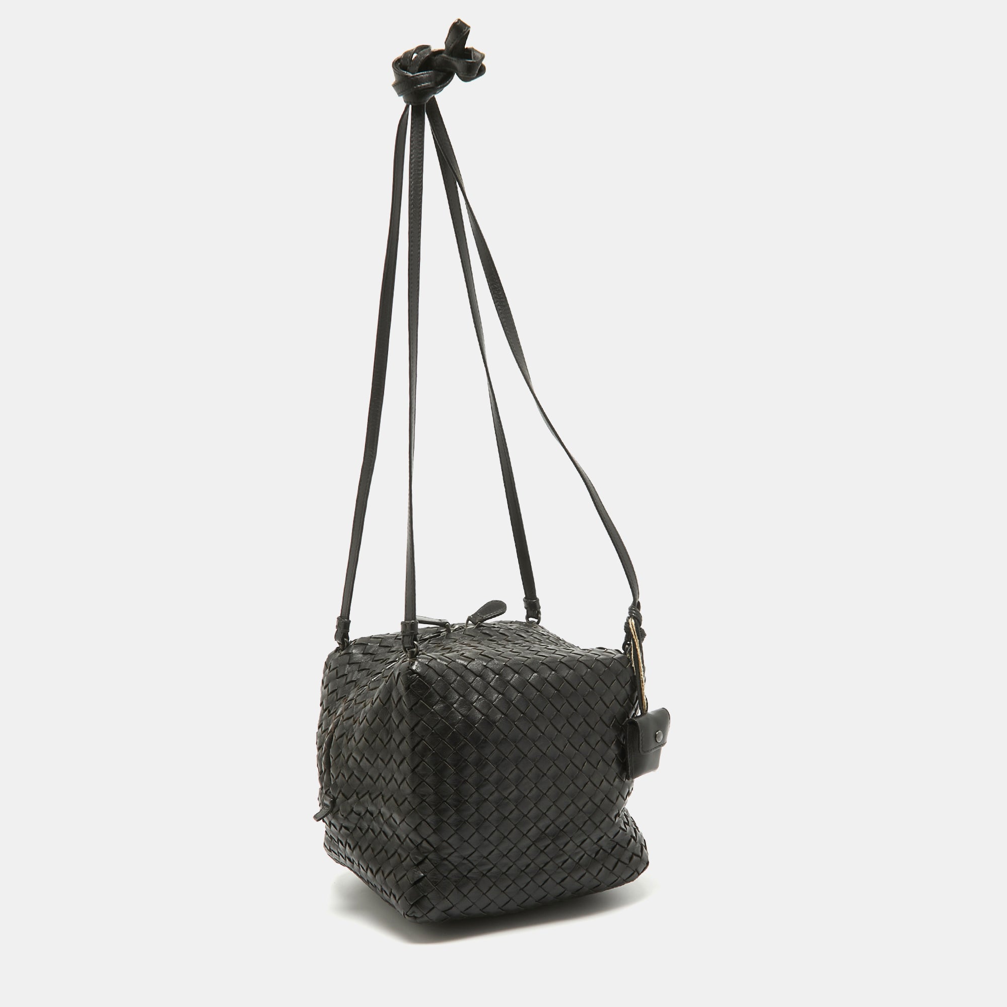 BOTTEGA VENETA Dark Choco Brown Intrecciato Leather Cube Shoulder Bag