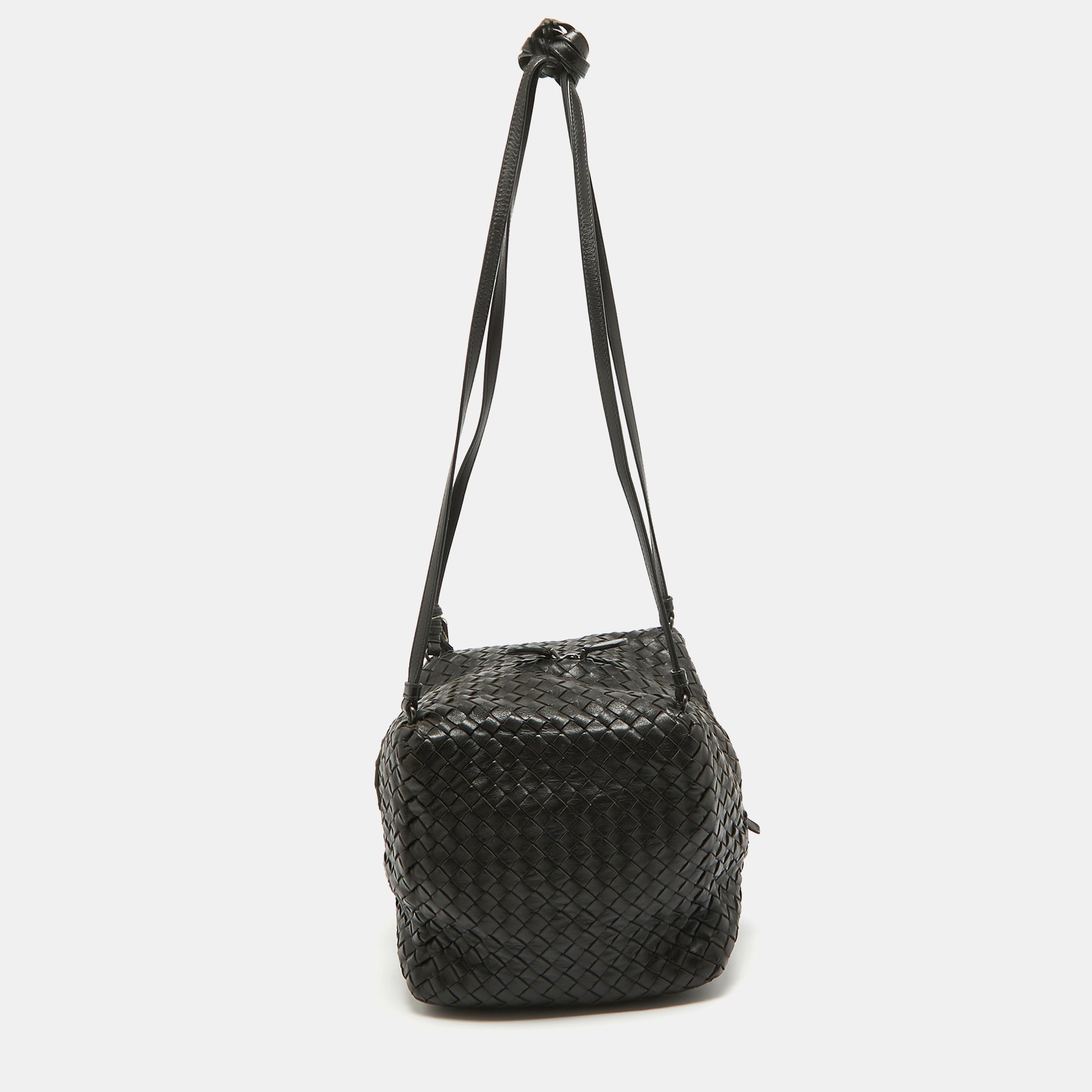 BOTTEGA VENETA Dark Choco Brown Intrecciato Leather Cube Shoulder Bag