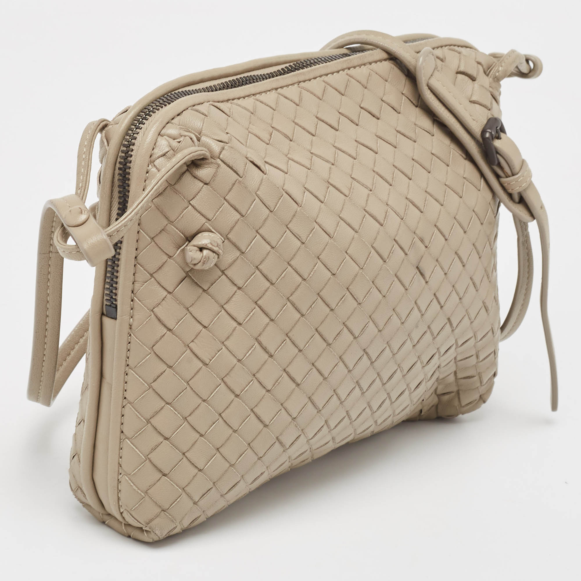 BOTTEGA VENETA Light Beige Intrecciato Leather Nodini Crossbody Bag
