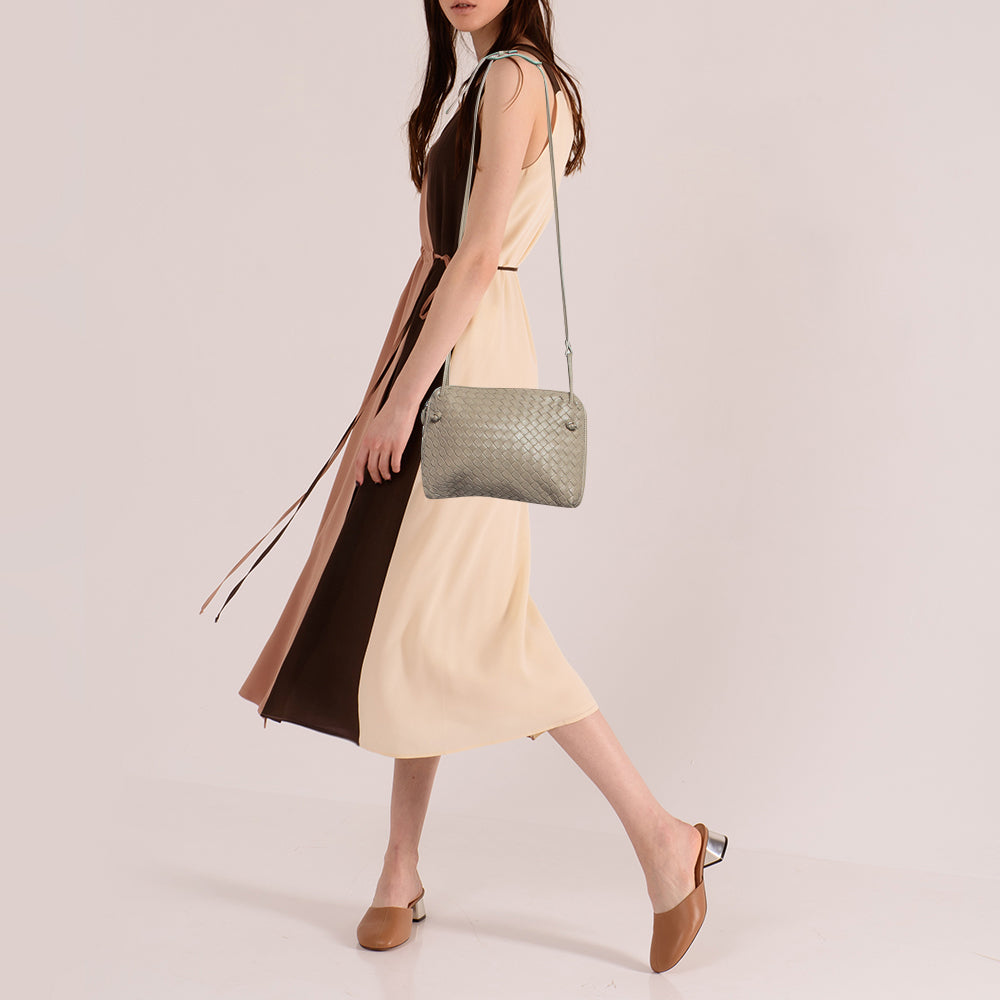BOTTEGA VENETA Light Beige Intrecciato Leather Nodini Crossbody Bag