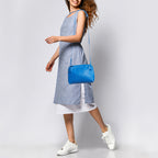 BOTTEGA VENETA Blue Intrecciato Leather Nodini Crossbody Bag