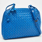 BOTTEGA VENETA Blue Intrecciato Leather Nodini Crossbody Bag