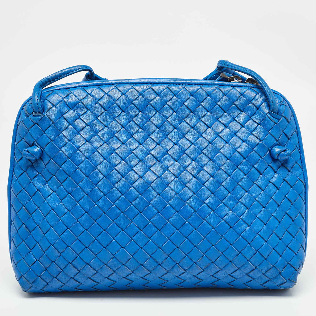 BOTTEGA VENETA Blue Intrecciato Leather Nodini Crossbody Bag