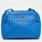 BOTTEGA VENETA Blue Intrecciato Leather Nodini Crossbody Bag