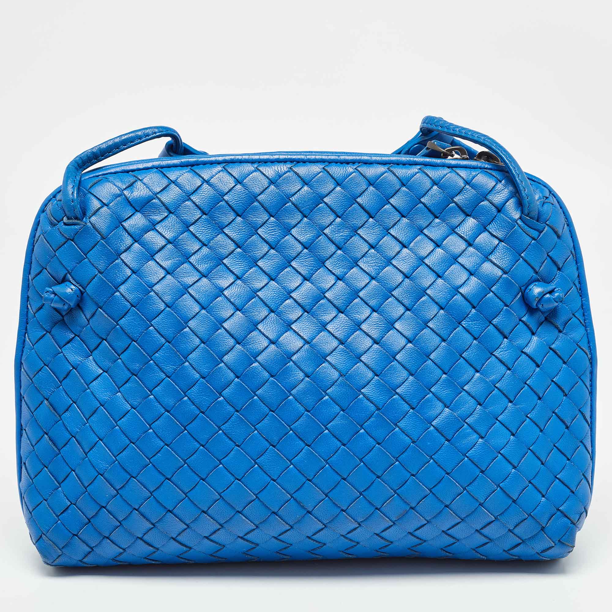 BOTTEGA VENETA Blue Intrecciato Leather Nodini Crossbody Bag