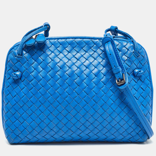BOTTEGA VENETA Blue Intrecciato Leather Nodini Crossbody Bag