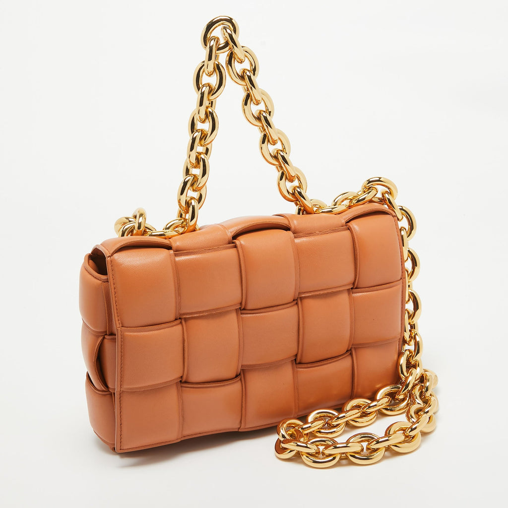 BOTTEGA VENETA Brown Padded Leather Chain Cassette Shoulder Bag