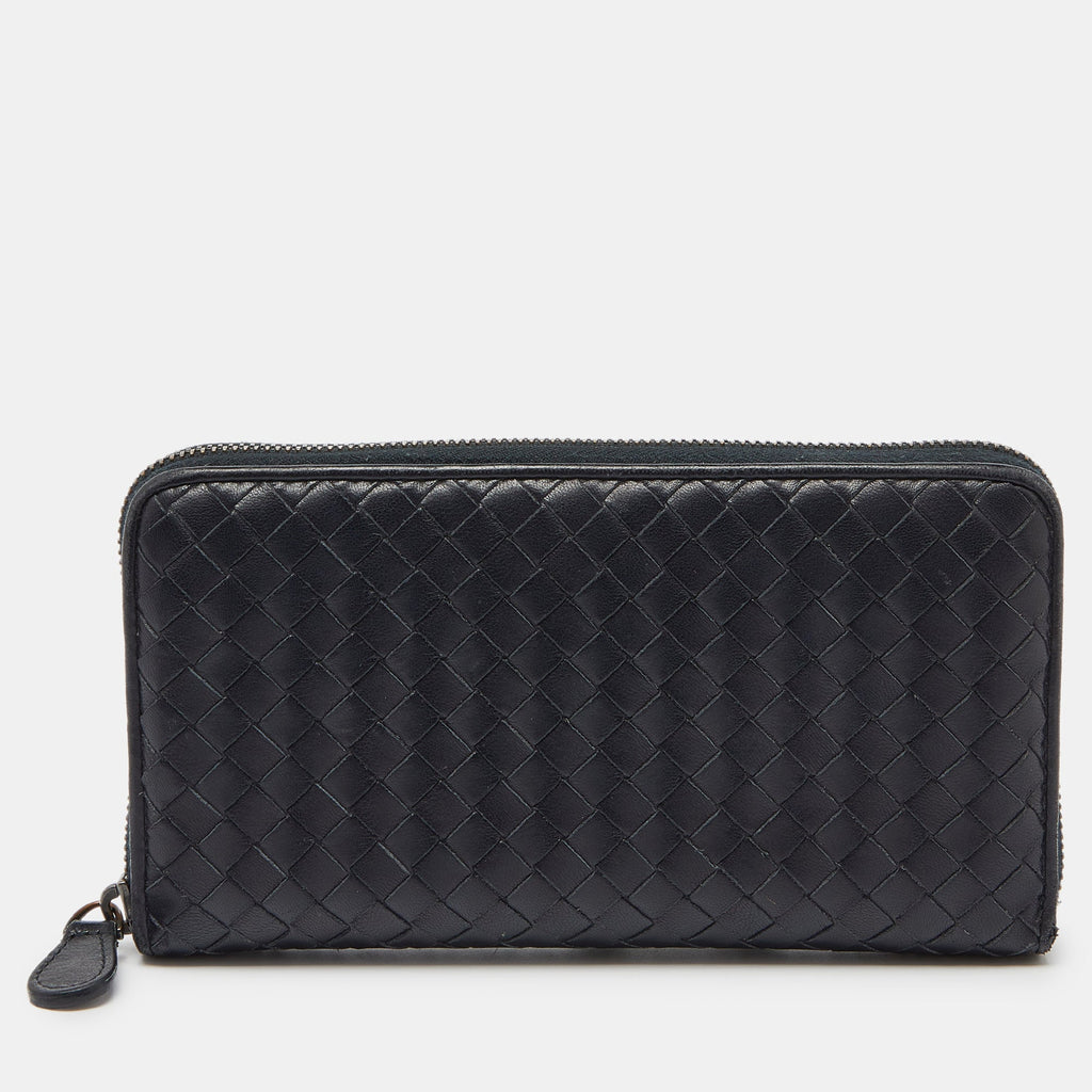 BOTTEGA VENETA Black Intrecciato Leather Zip Around Wallet