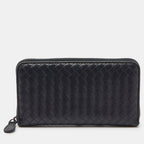 BOTTEGA VENETA Black Intrecciato Leather Zip Around Wallet