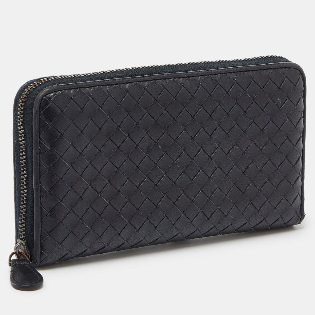 BOTTEGA VENETA Black Intrecciato Leather Zip Around Wallet