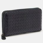 BOTTEGA VENETA Black Intrecciato Leather Zip Around Wallet