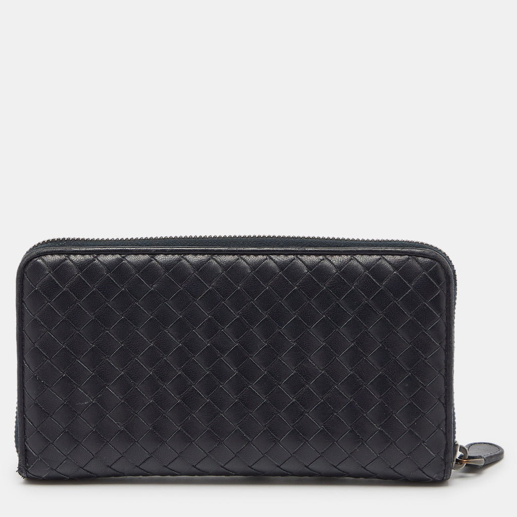 BOTTEGA VENETA Black Intrecciato Leather Zip Around Wallet