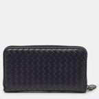 BOTTEGA VENETA Black Intrecciato Leather Zip Around Wallet