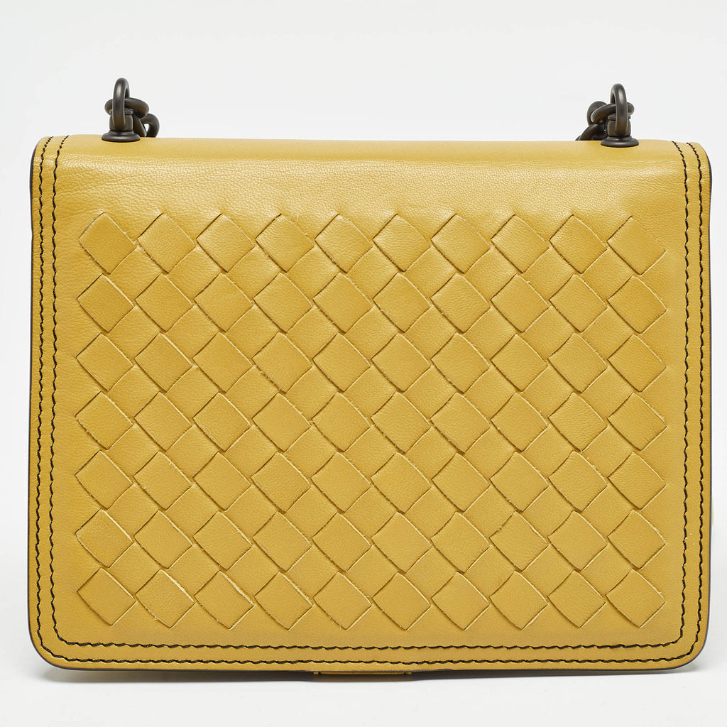 BOTTEGA VENETA Light Yellow Intrecciato Leather Mini Runway Shoulder Bag