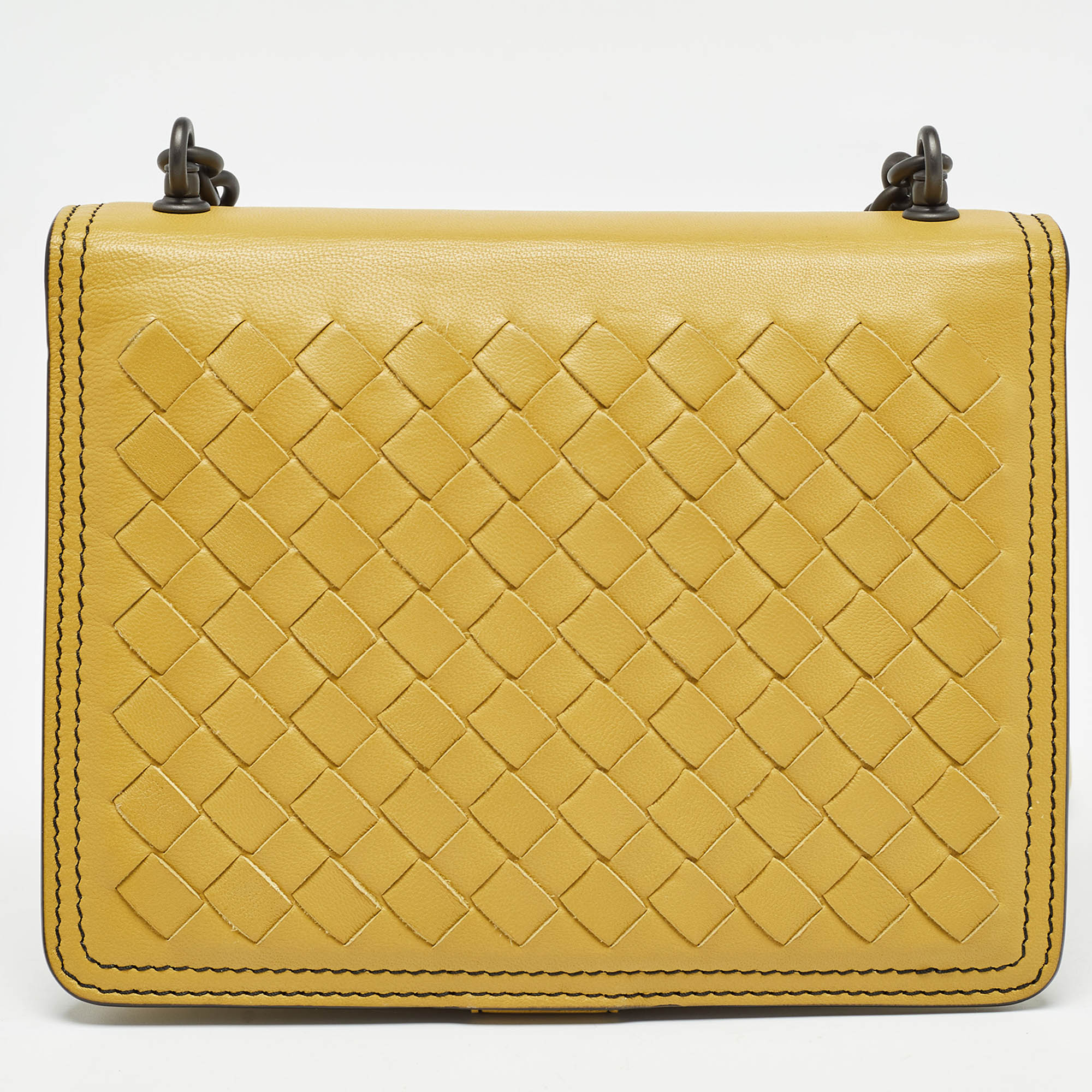 BOTTEGA VENETA Light Yellow Intrecciato Leather Mini Runway Shoulder Bag