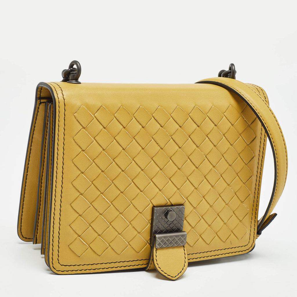 BOTTEGA VENETA Light Yellow Intrecciato Leather Mini Runway Shoulder Bag