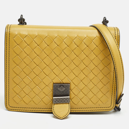 BOTTEGA VENETA Light Yellow Intrecciato Leather Mini Runway Shoulder Bag