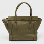 CELINE Olive Green Leather Shoulder Luggage Tote