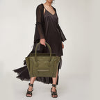 CELINE Olive Green Leather Shoulder Luggage Tote