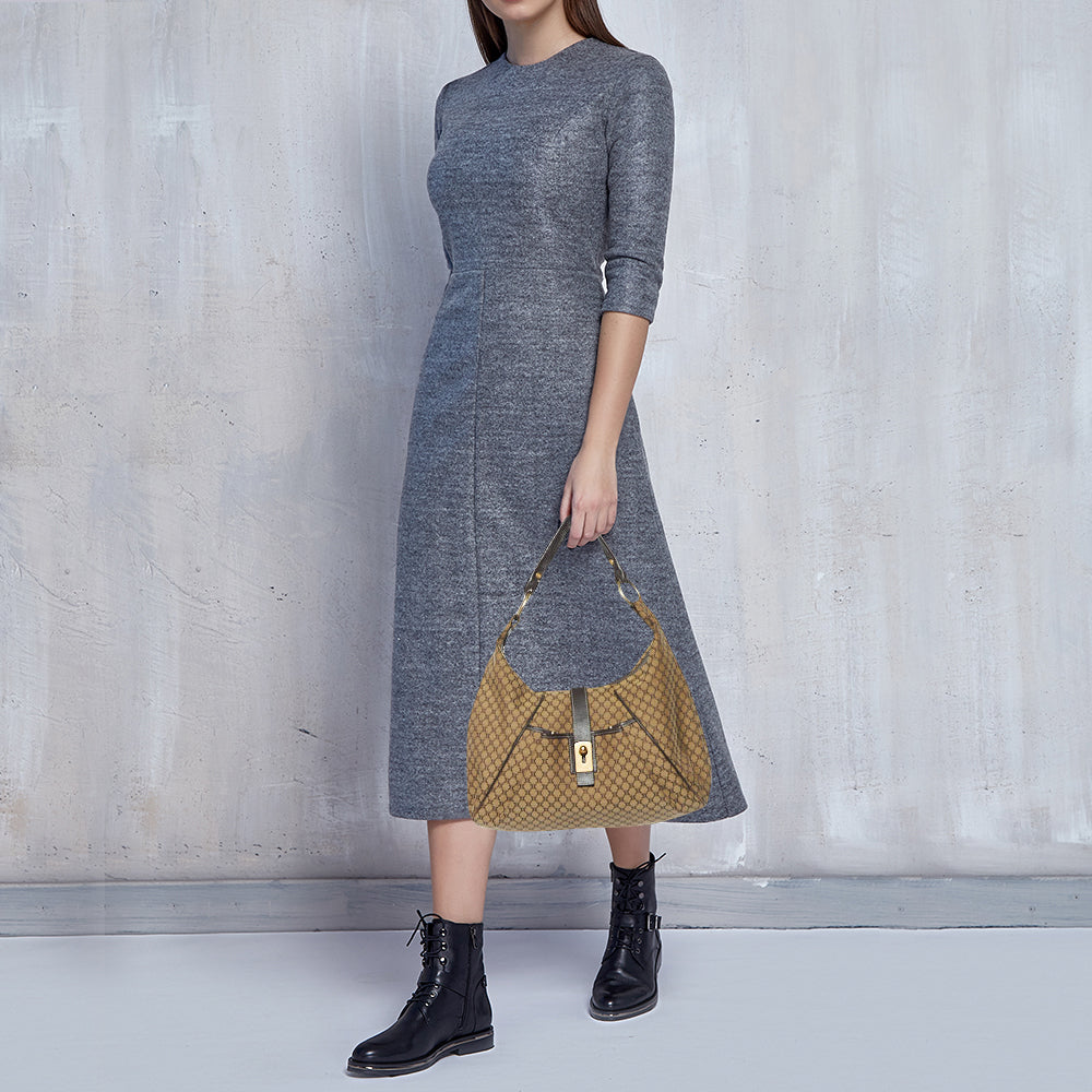 CELINE Beige/Brown Macadam Canvas and Leather Bag