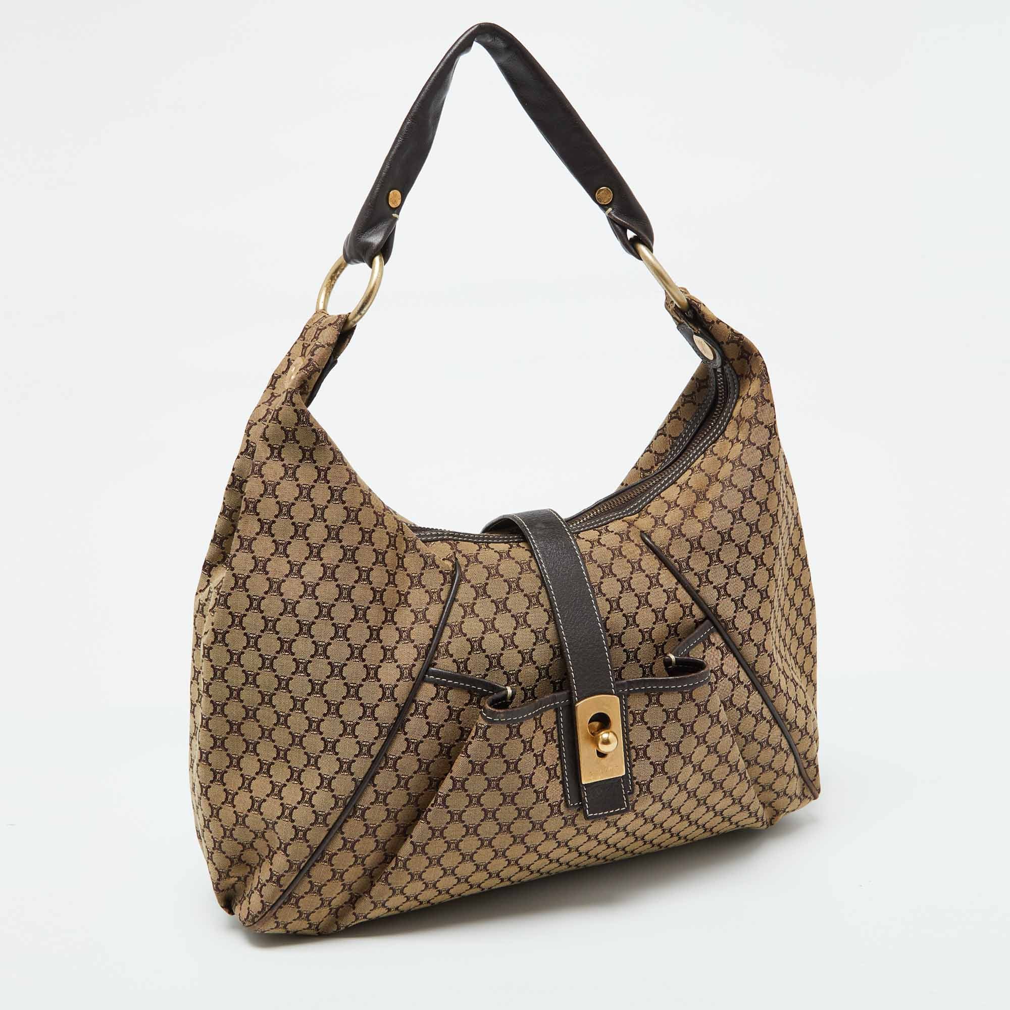 CELINE Beige/Brown Macadam Canvas and Leather Bag