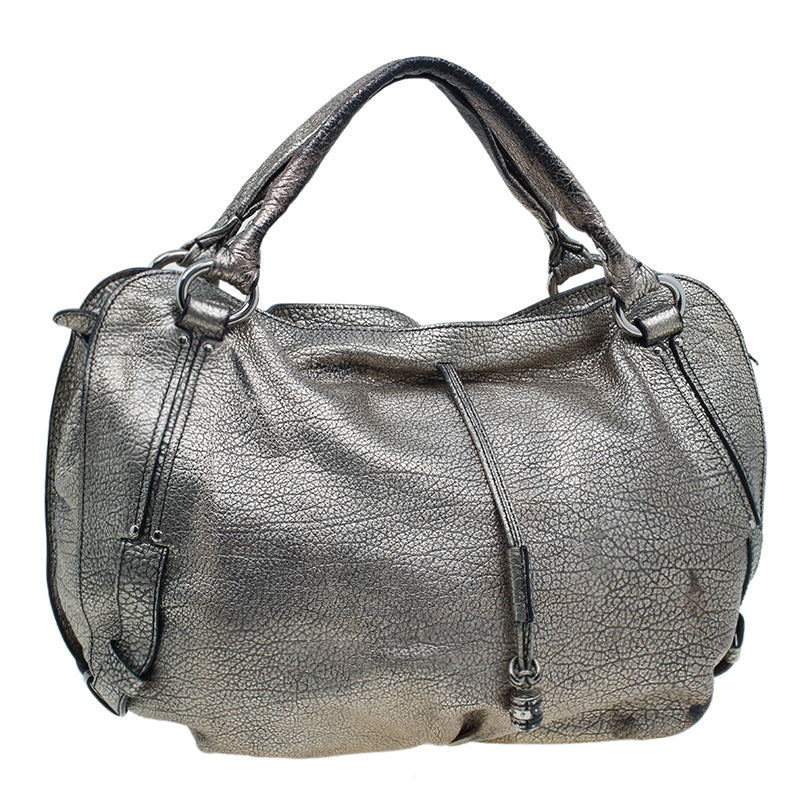 Celine Metallic Silver Leather Large Bittersweet Hobo