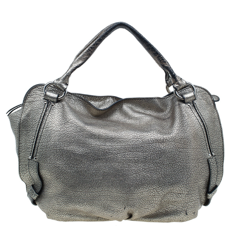 Celine Metallic Silver Leather Large Bittersweet Hobo