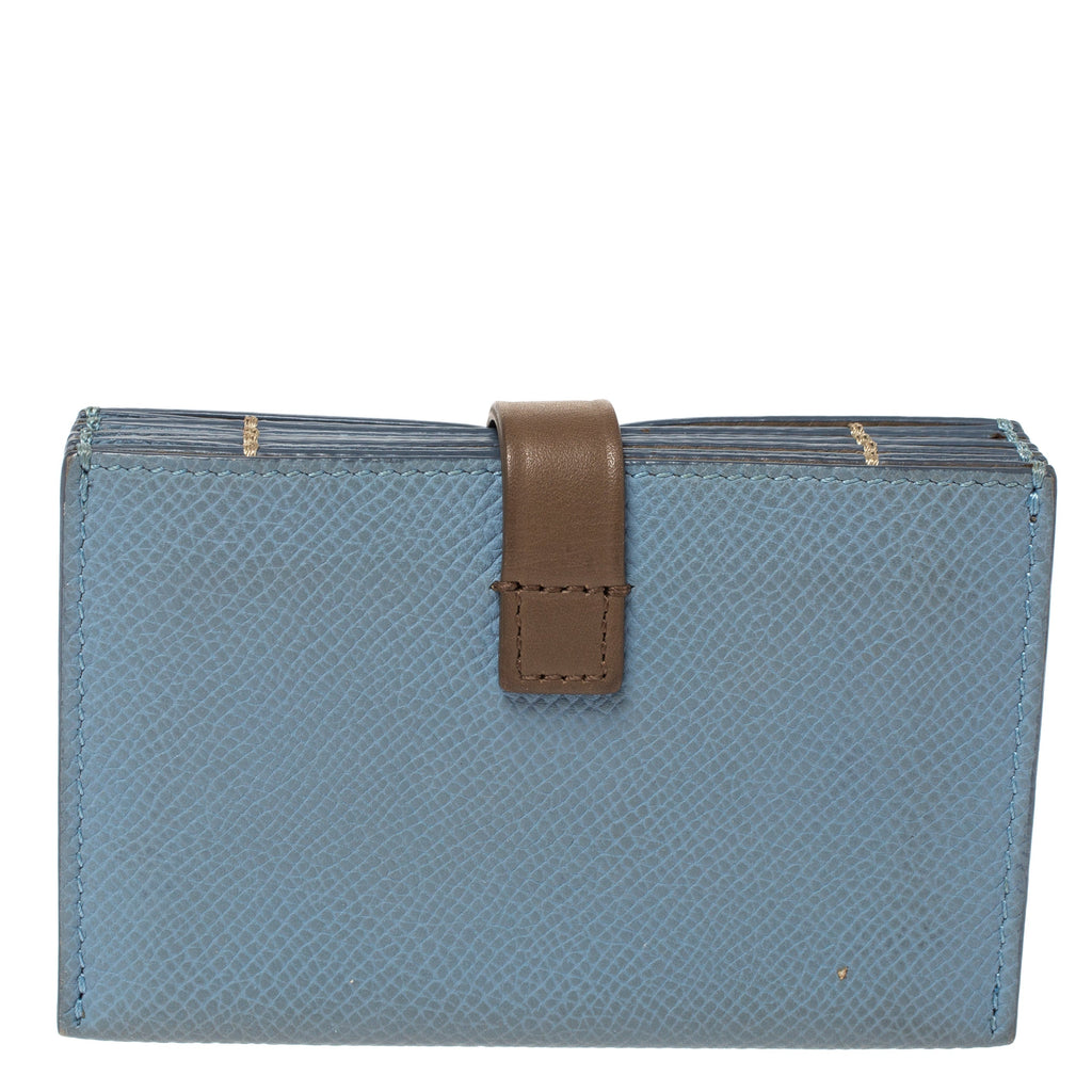 CELINE Dusty Blue Grained Leather Accordeon Card Holder