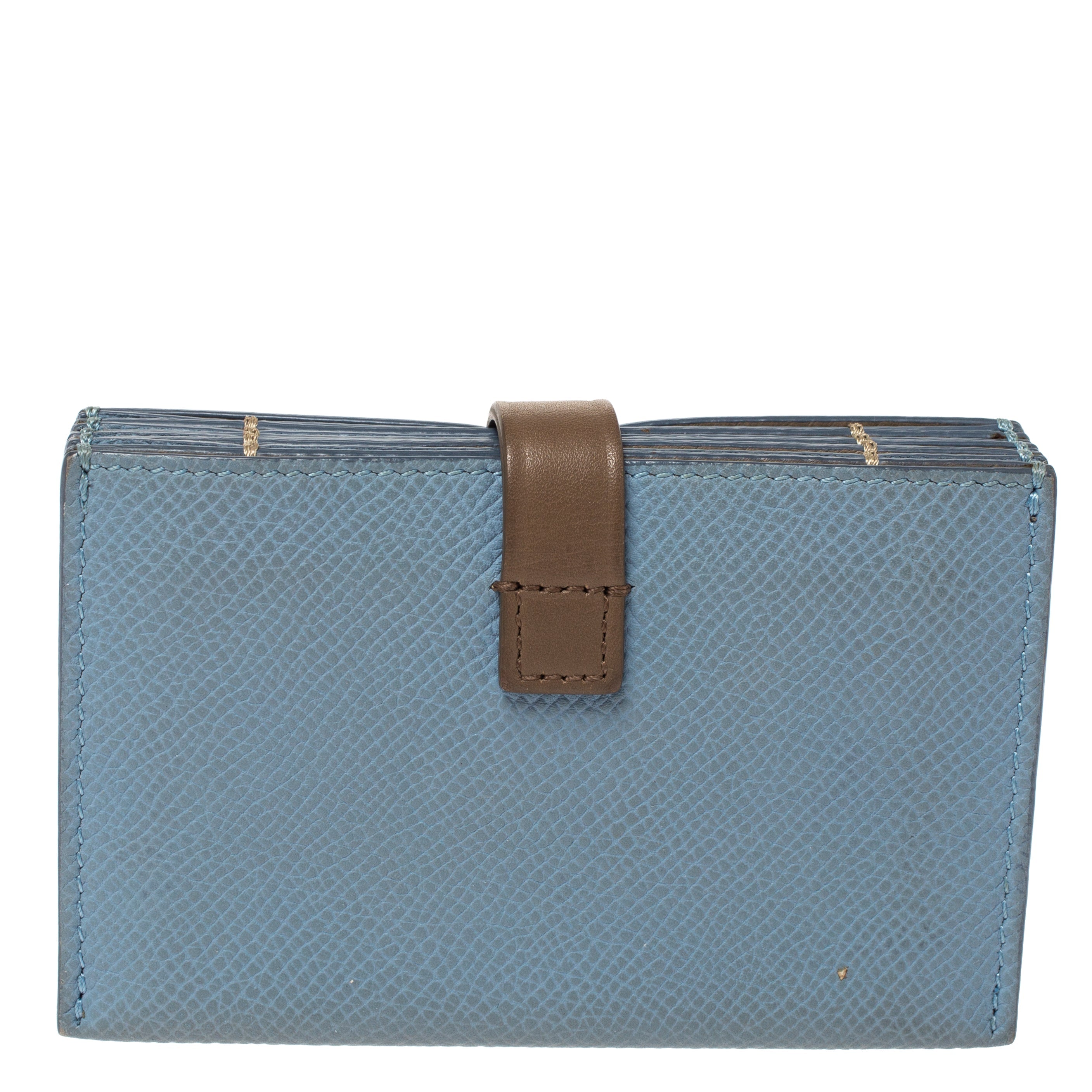 CELINE Dusty Blue Grained Leather Accordeon Card Holder