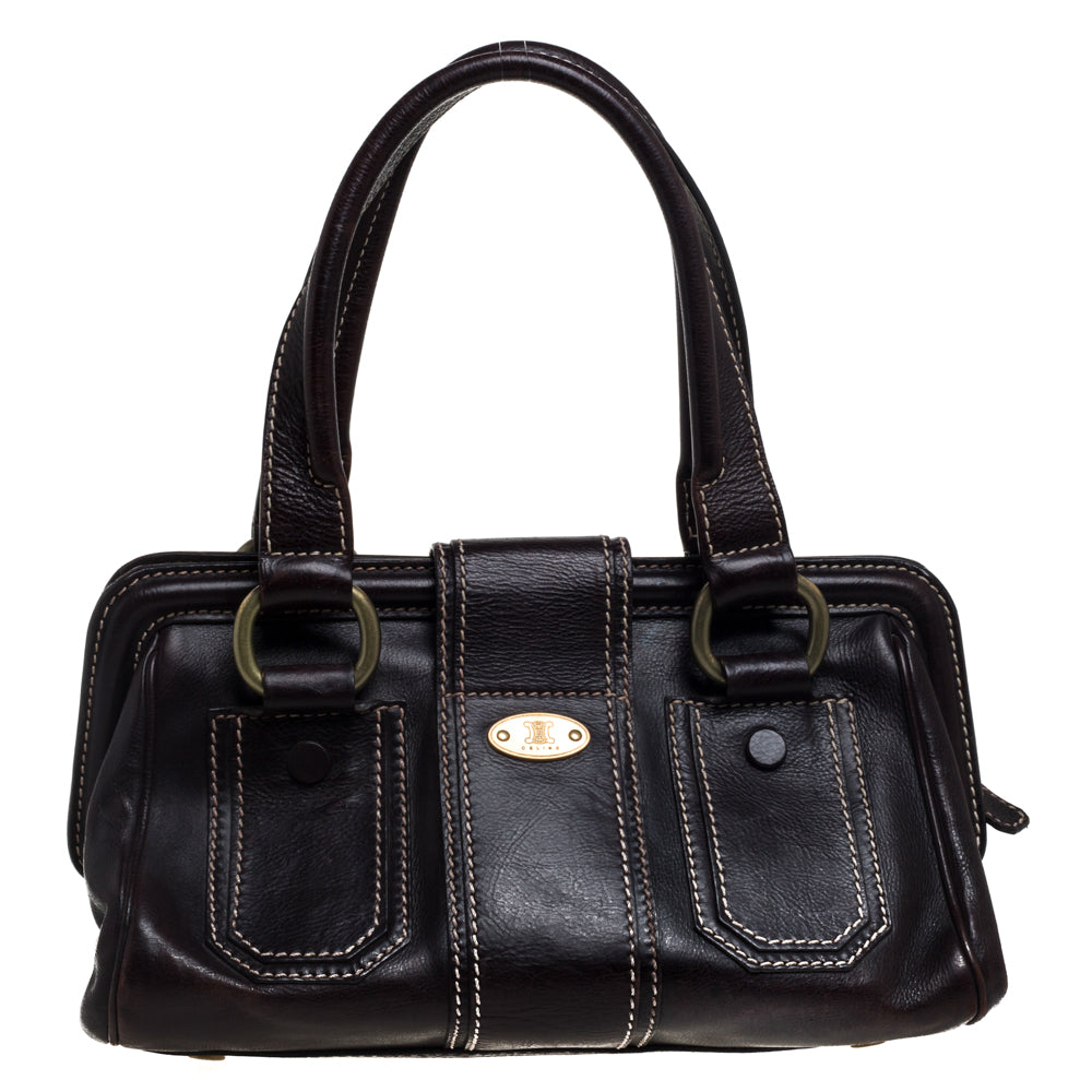 Celine Brown Leather Buckle Satchel