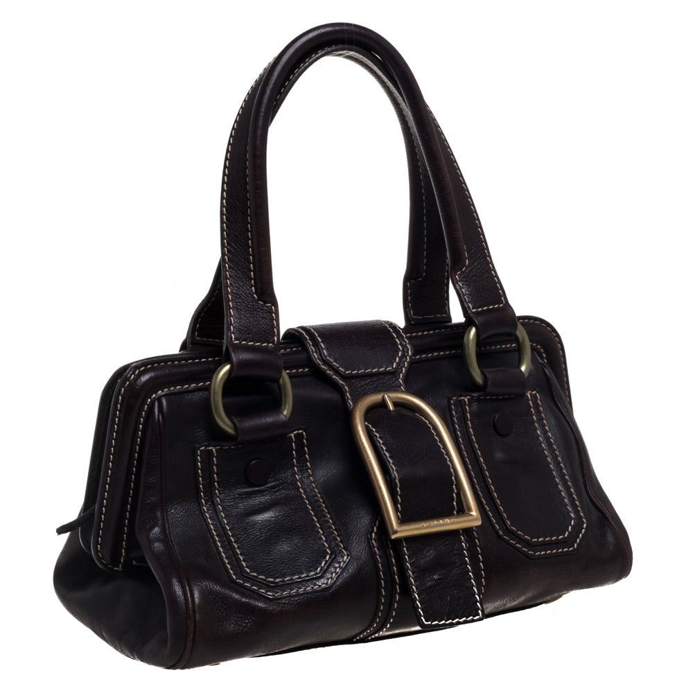Celine Brown Leather Buckle Satchel