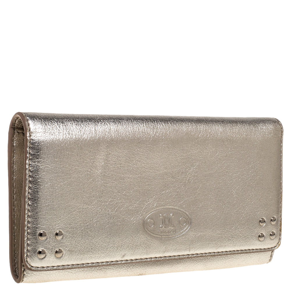 Celine Metallic Gold Leather Flap Continental Wallet