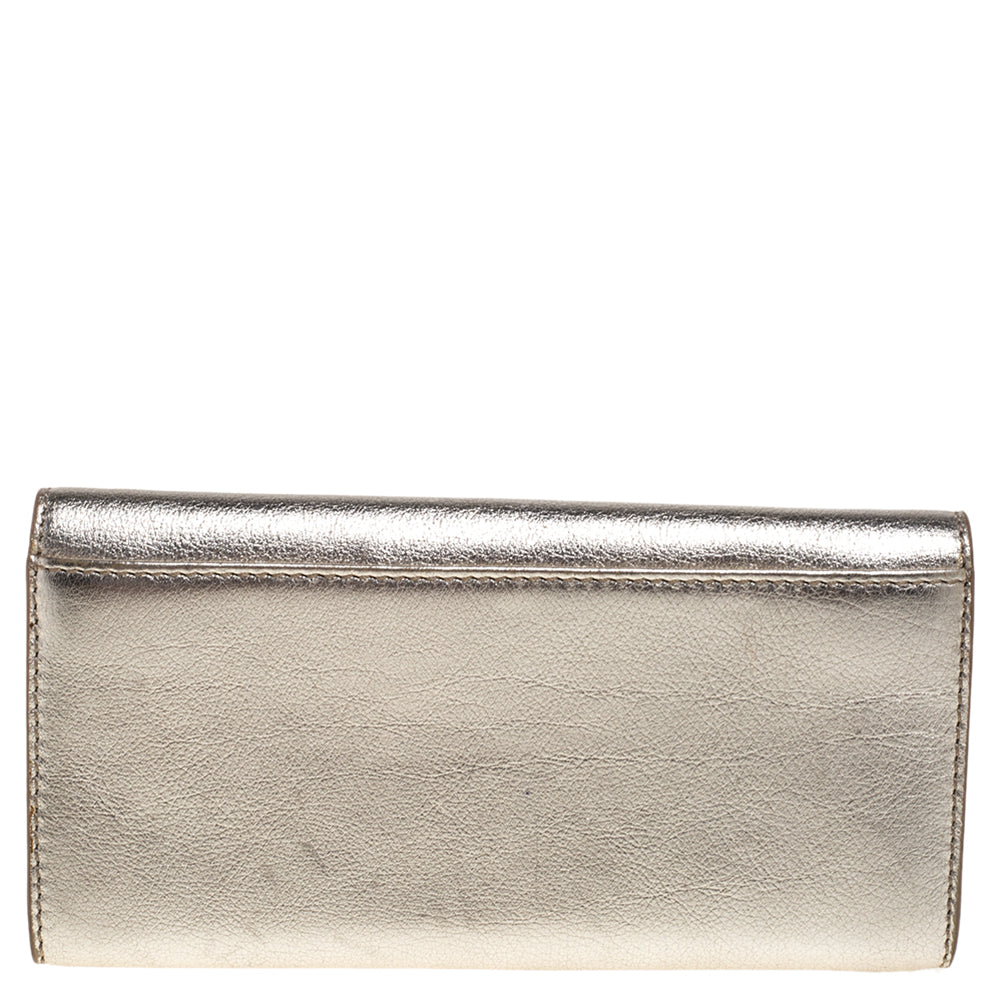 Celine Metallic Gold Leather Flap Continental Wallet