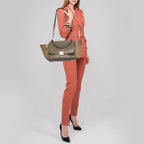 Celine Brown/Grey Leather and Suede Medium Trapeze Top Handle Bag