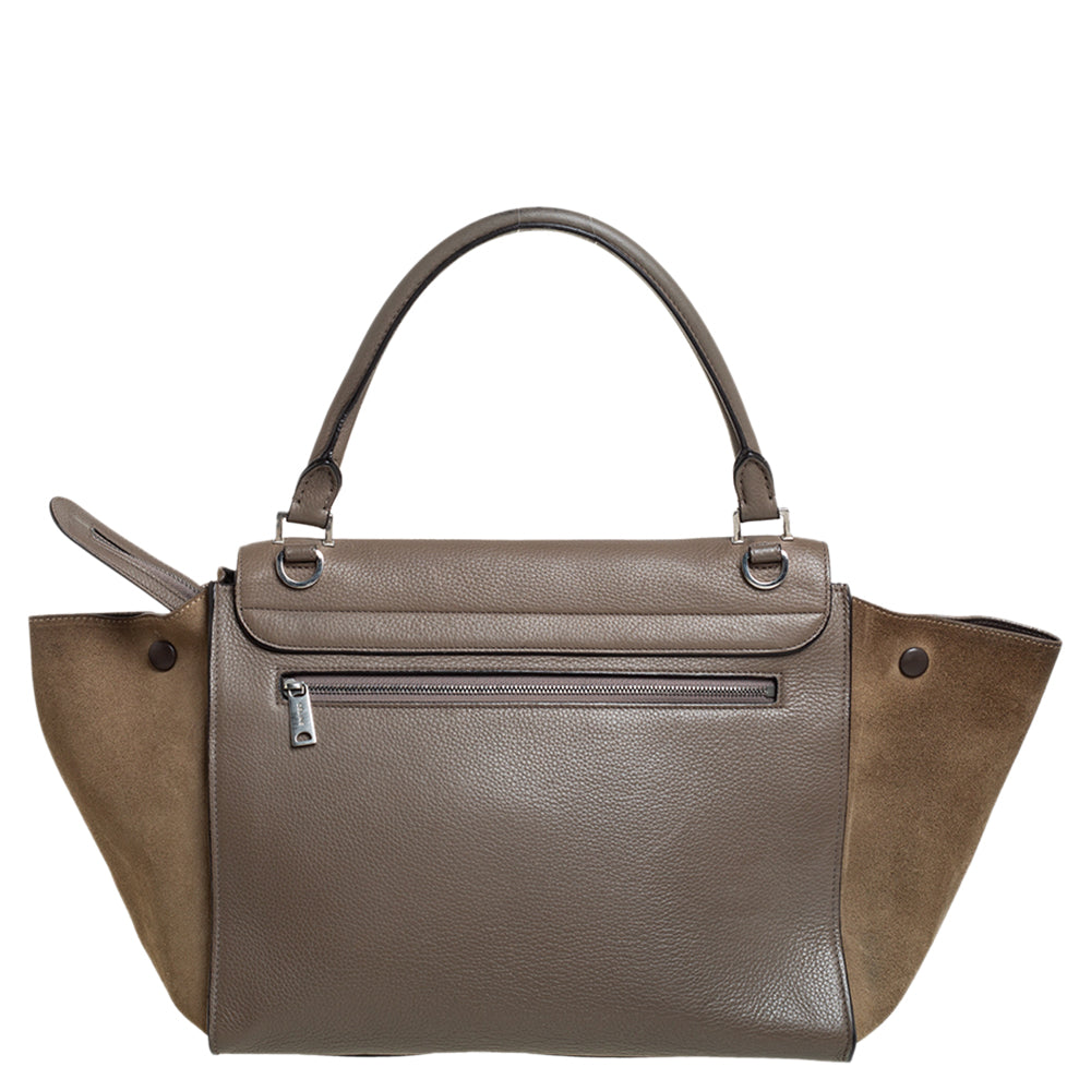 Celine Brown/Grey Leather and Suede Medium Trapeze Top Handle Bag