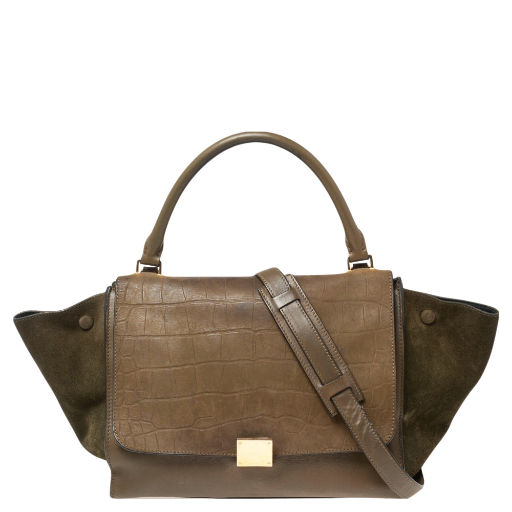 Celine Tri Color Leather and Suede Medium Trapeze Top Handle Bag