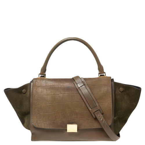 Celine Tri Color Leather and Suede Medium Trapeze Top Handle Bag