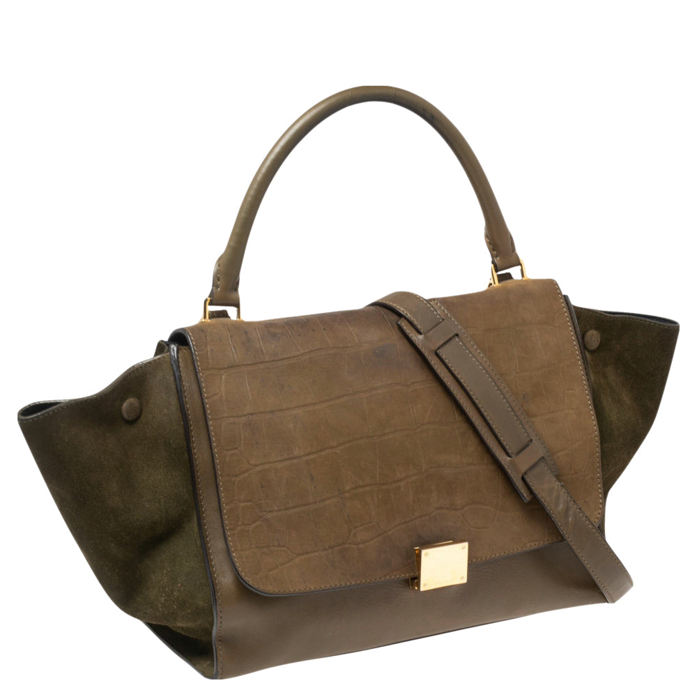 Celine Tri Color Leather and Suede Medium Trapeze Top Handle Bag
