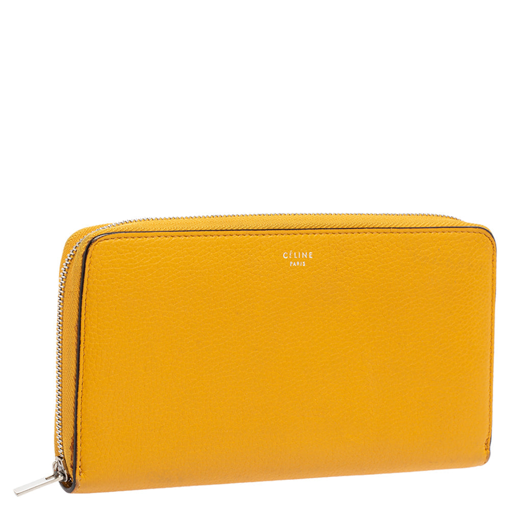 Celine Mustard Yellow Leather Zip Around Wallet