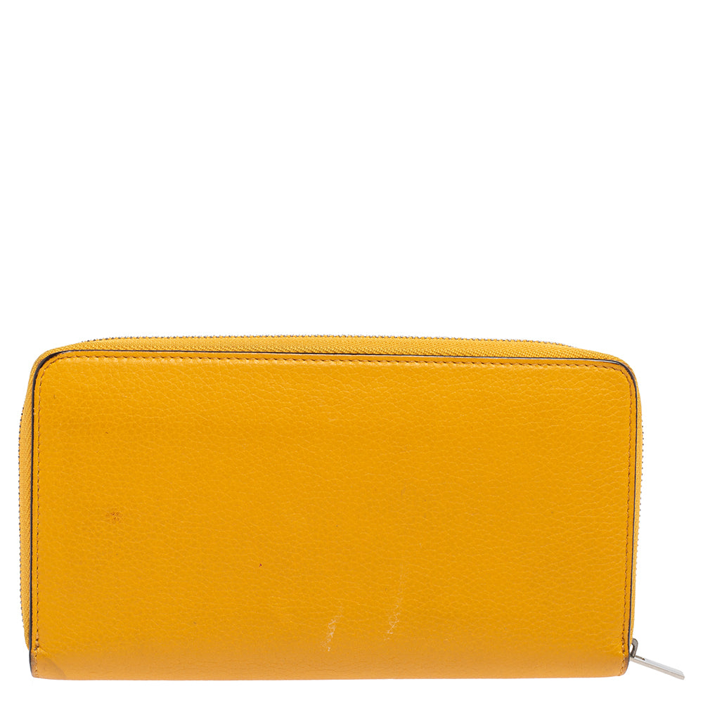 Celine Mustard Yellow Leather Zip Around Wallet