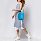 CELINE Blue Leather Small Sangle Bucket Bag