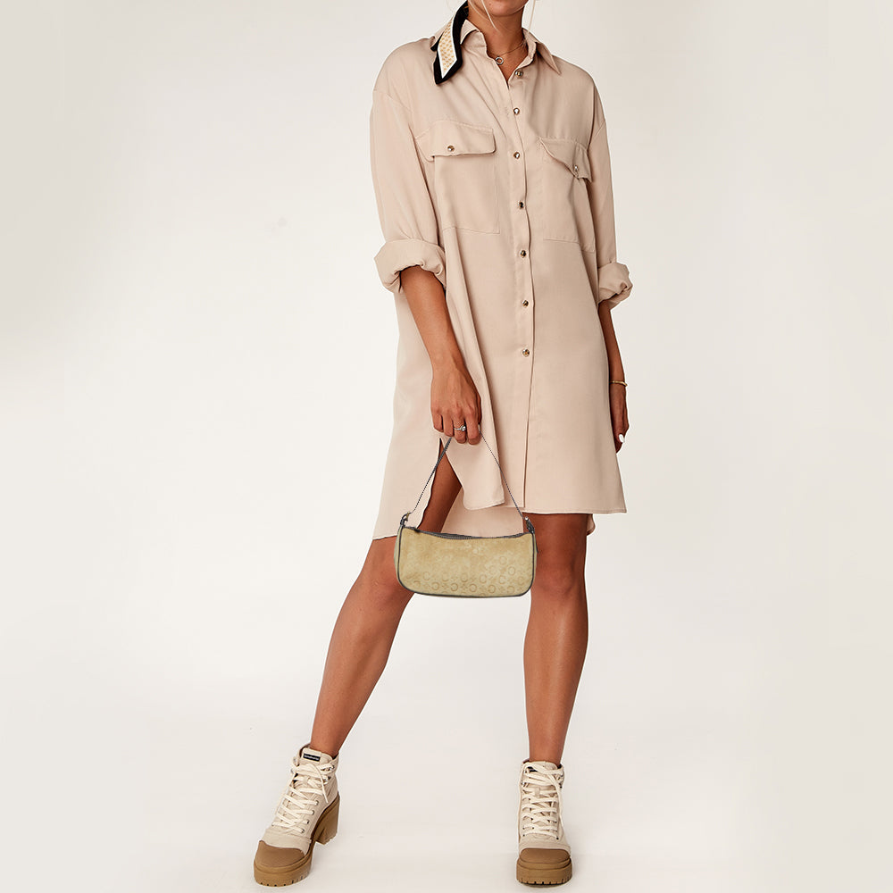 CELINE Beige/Brown  Embossed Suede Ava Bag