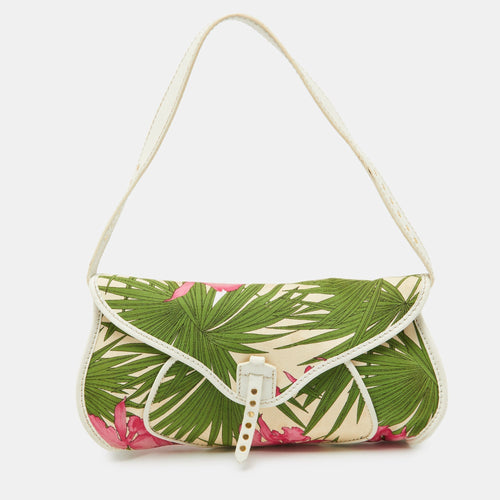 CELINE Multicolor Tropical Print Canvas and Leather Shoulder Bag