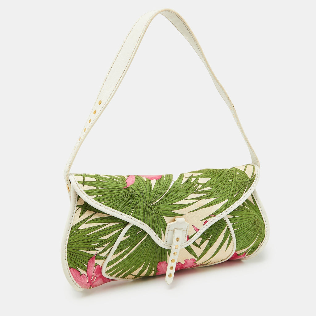 CELINE Multicolor Tropical Print Canvas and Leather Shoulder Bag