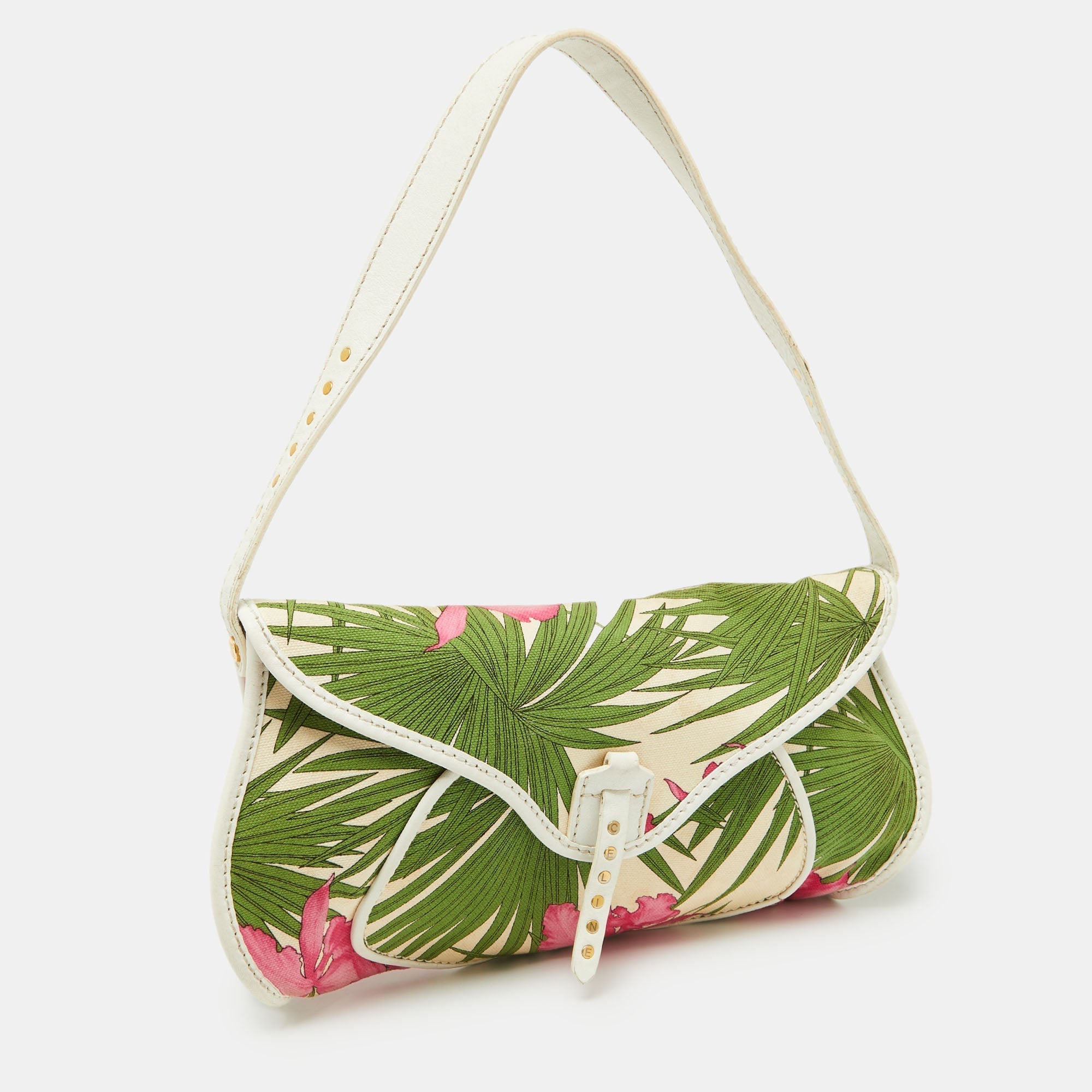 CELINE Multicolor Tropical Print Canvas and Leather Shoulder Bag